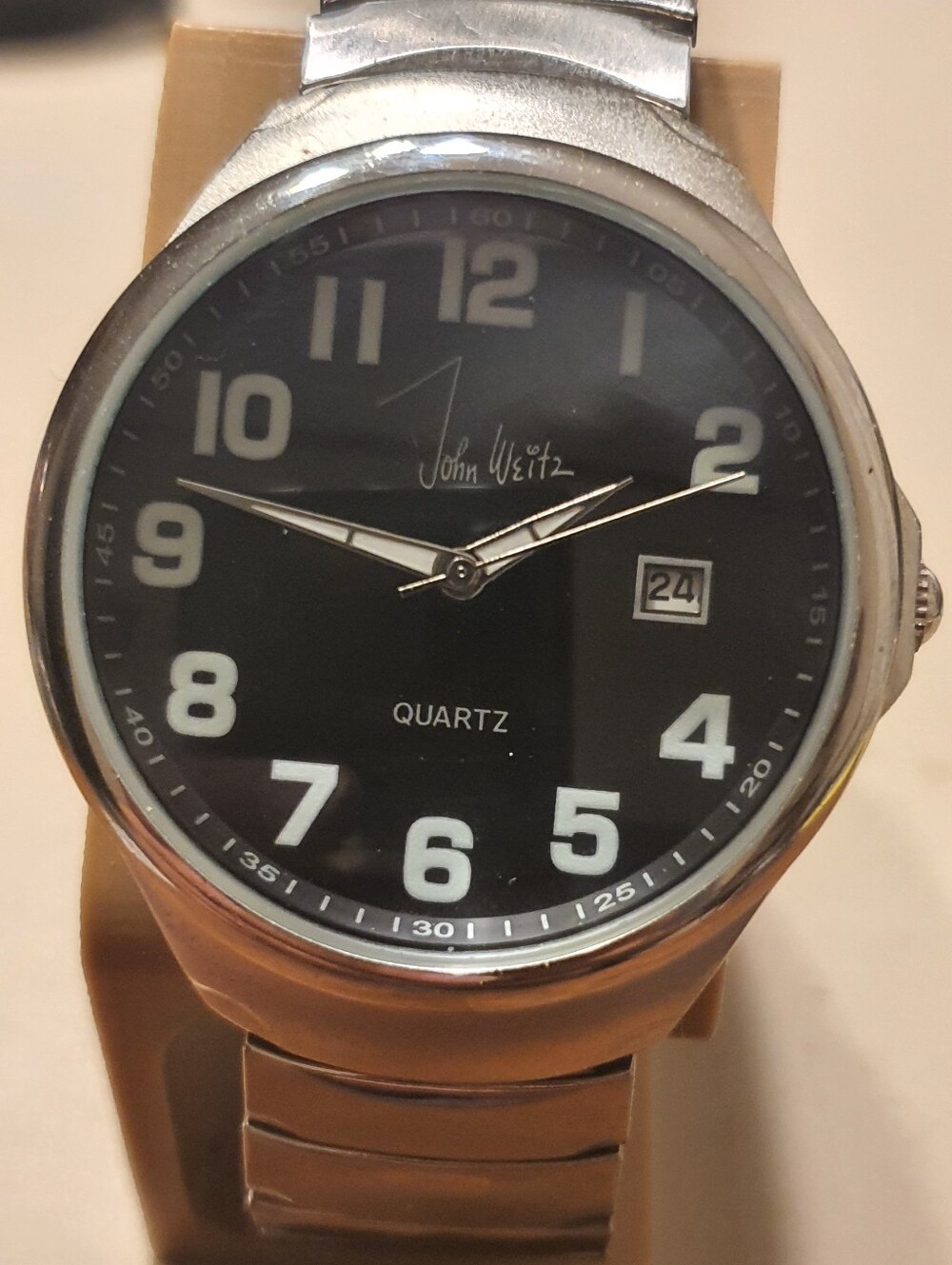 John Weitz Silver/Black Stainless Steel Men's Watch w/Date